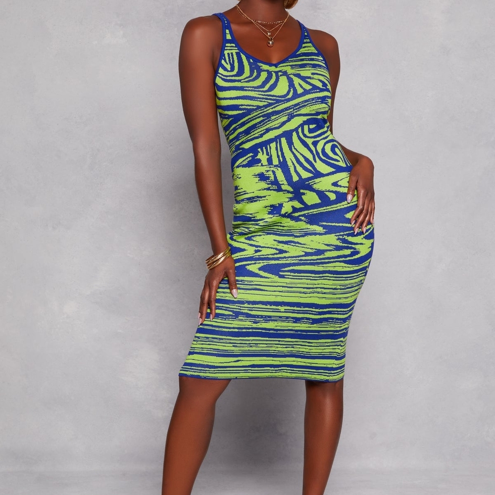 Vibrant Blue and Green Knit Dress Sz Medium